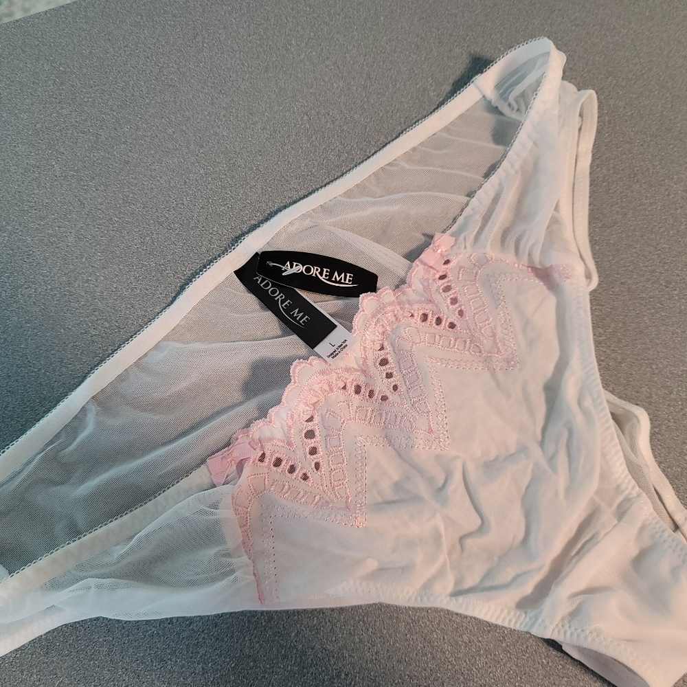 Adore Me Sheer White and Pink Lace Panties